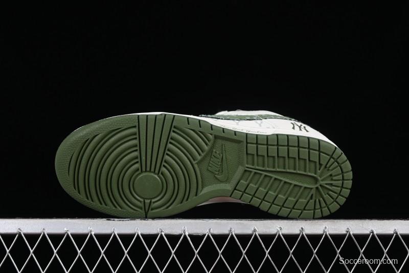 Nike SB Dunk Low MLB Collaboration - Green Denim Anniversary Custom Low-Top Casual Skate Shoes - DQ1098-345