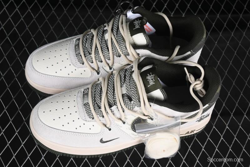Nike Air Force 1 '07 Low Stussy Collaboration Camo Swoosh Drawstring Casual Sneakers - DM6688-014
