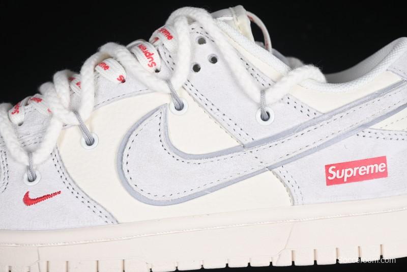 Nike SB Dunk Low Supreme Collaboration Light Gray Drawstring Anniversary High-End Custom Low-Top Casual Skate Shoes - XX3168-109