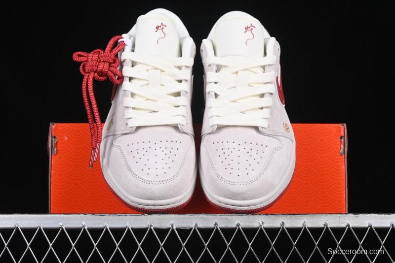 Nike Air Jordan 1 Low Retro Basketball Shoes Snake Year Limited Edition with Red Swoosh - XX3318-513
