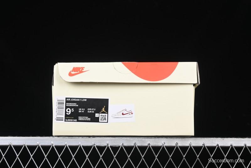 Nike Air Jordan 1 Low Stussy Collaboration Khaki Red Hook Retro Basketball Shoes - SJ9950-040