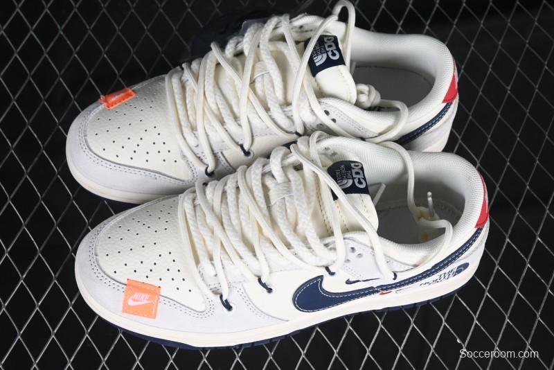 Nike SB Dunk Low The North Face Collaboration Anniversary Edition Custom Patchwork Navy Swoosh Low-Top Casual Skate Shoes - YX5066-255