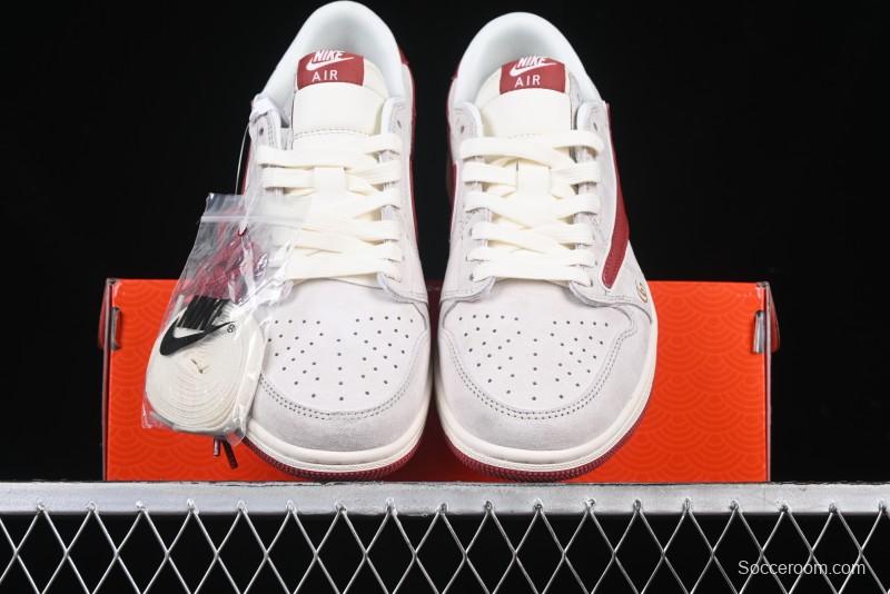 Nike Travis Scott x Fragment Design x Air Jordan 1 Low OG SP AJ1 Retro Sneakers with Reverse Swoosh - XZ6188-056