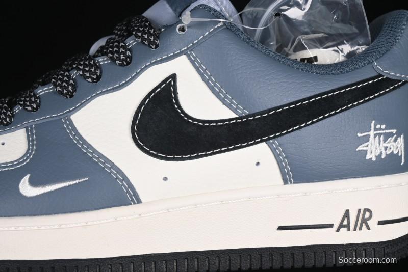 Nike Air Force 1 '07 Low Stussy Collaboration Bright Blue Black Swoosh Low-Top Casual Sneakers - XZ3328-198