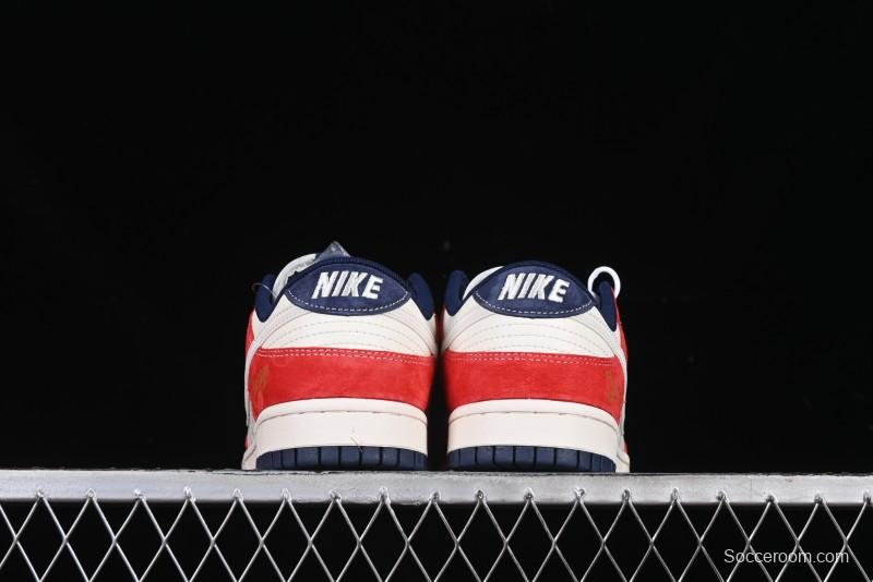Nike SB Dunk Low Supreme Collaboration - China Red with 3D White Swoosh Anniversary Custom Low-Top Casual Sneakers - FC1688-209