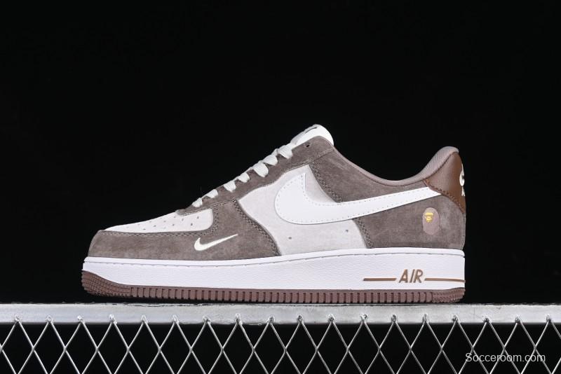 Nike Air Force 1 '07 Low Bape Collaboration Brown White Swoosh Low-Top Casual Sneakers - KK1988-035