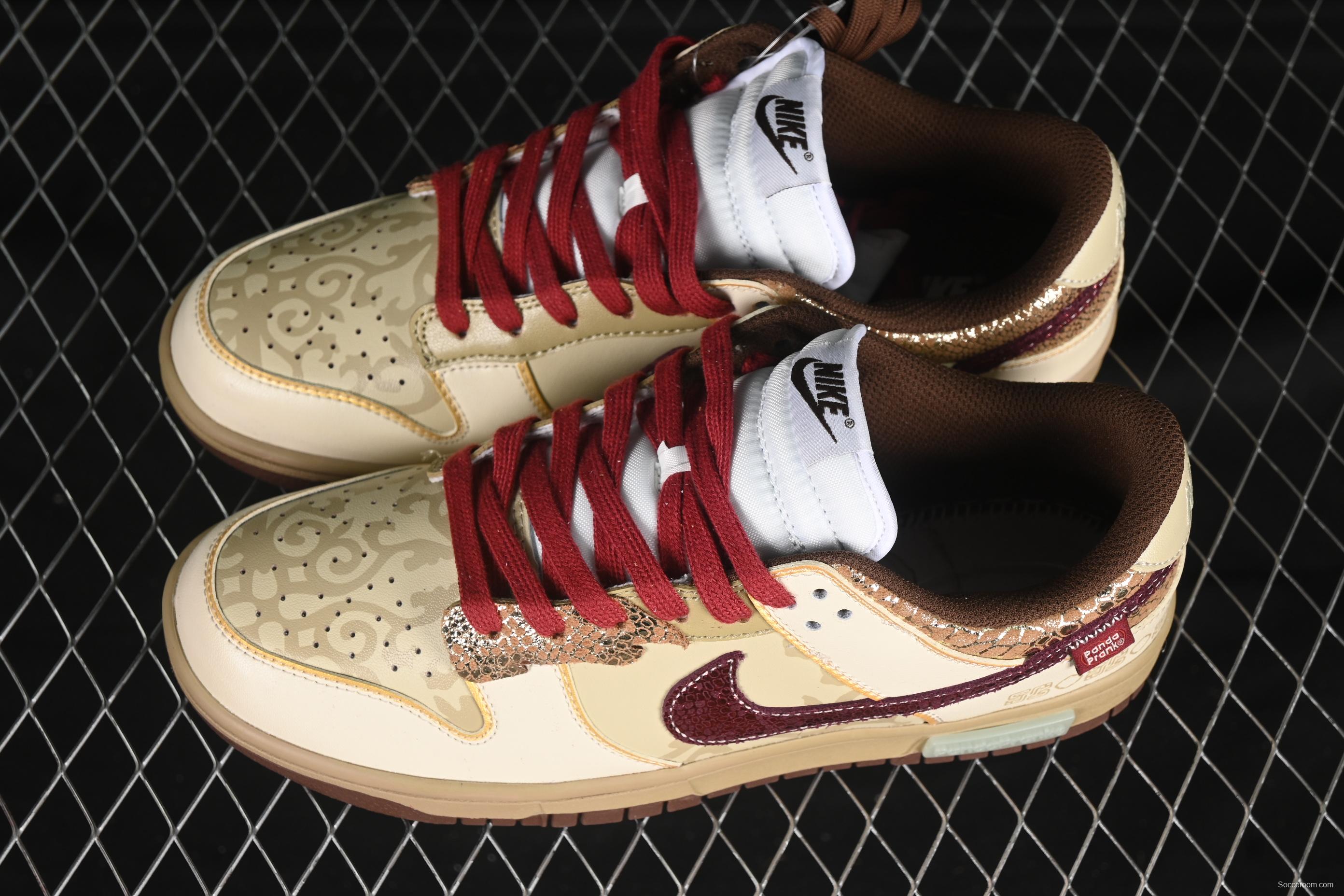 Nike Dunk Low Retro Casual Sneakers in Brown and Sail with Panda Mischief CNY Snake Year Design - DD1503-124
