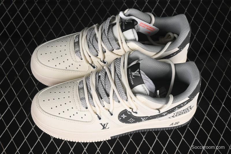 Nike Air Force 1 '07 Low LV Collaboration Two-Tone Grey Pattern Lace-Up Casual Sneakers - DM6868-063
