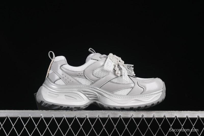 GG-CC Lace Pearl Chain Casual Platform Dad Shoes - 250310 Silver