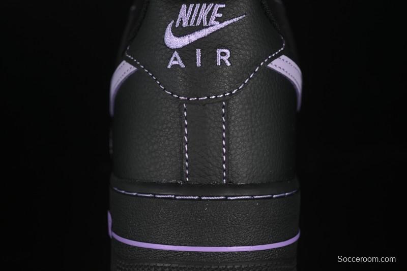 Nike Air Force 1'07 Low Casual Sneakers in Black with Purple Swoosh - HQ2037-001