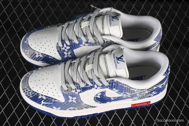 Nike SB Dunk Low LV Collaboration Blue Denim Anniversary Custom Low-Top Casual Skate Shoes - SC9772-808