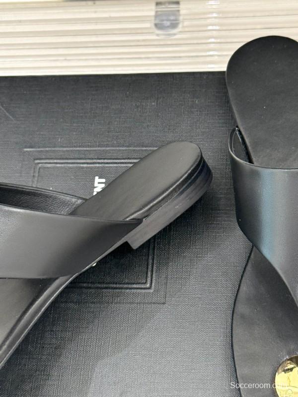 2025 Slippers Yves Saint Laurent Black Leather Slippers KFY00270