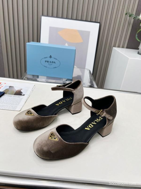 2025 Women Prada Brown Velvet Mary Jane Shoes