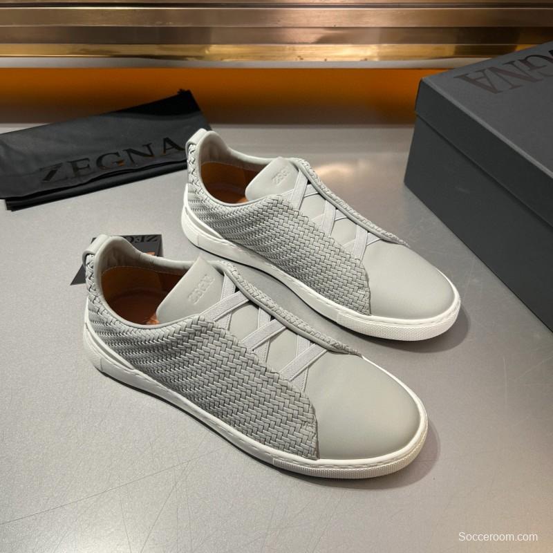2024 Men Ermenegildo Zegna White Leather Woven Sneakers
