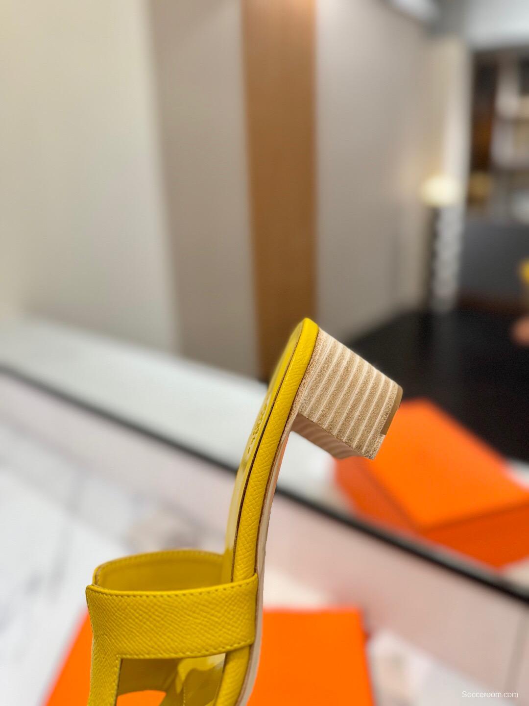 2025 Women Hermès Yellow Leather Sandals