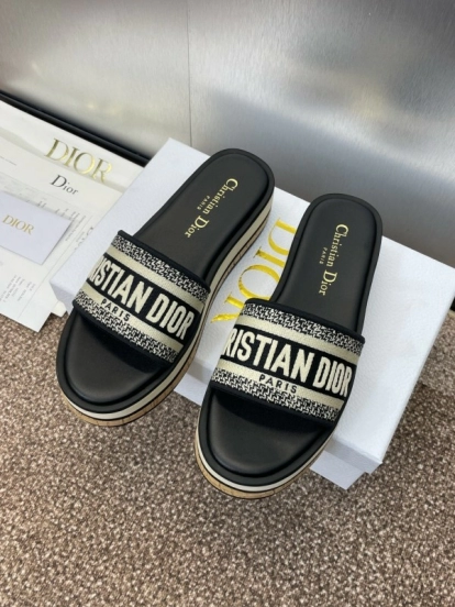 2025 Slippers Dior Black Fabric Slippers CD Logo KFY00280