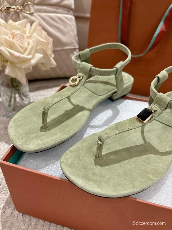 2025 Women LP Light Green Suede Sandals LY00360