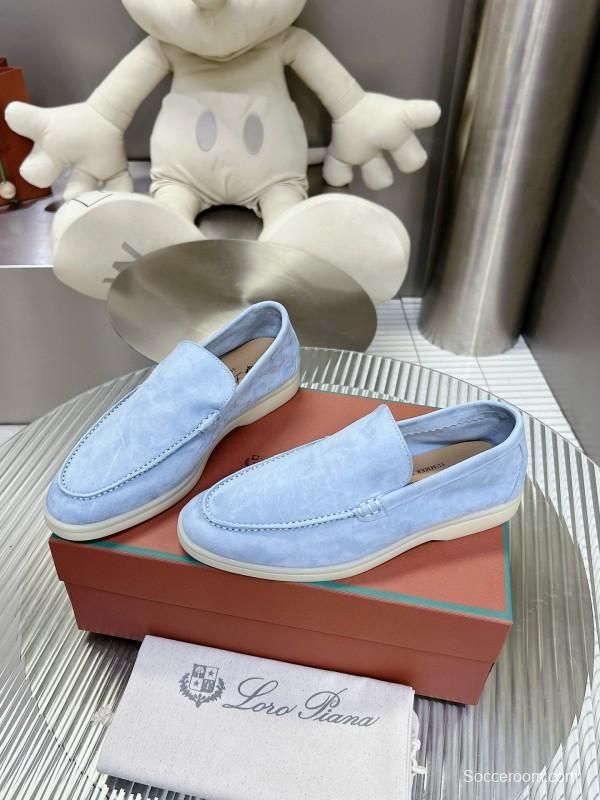 2024 Men Loro Piana Light Blue Suede Loafers MJ00270