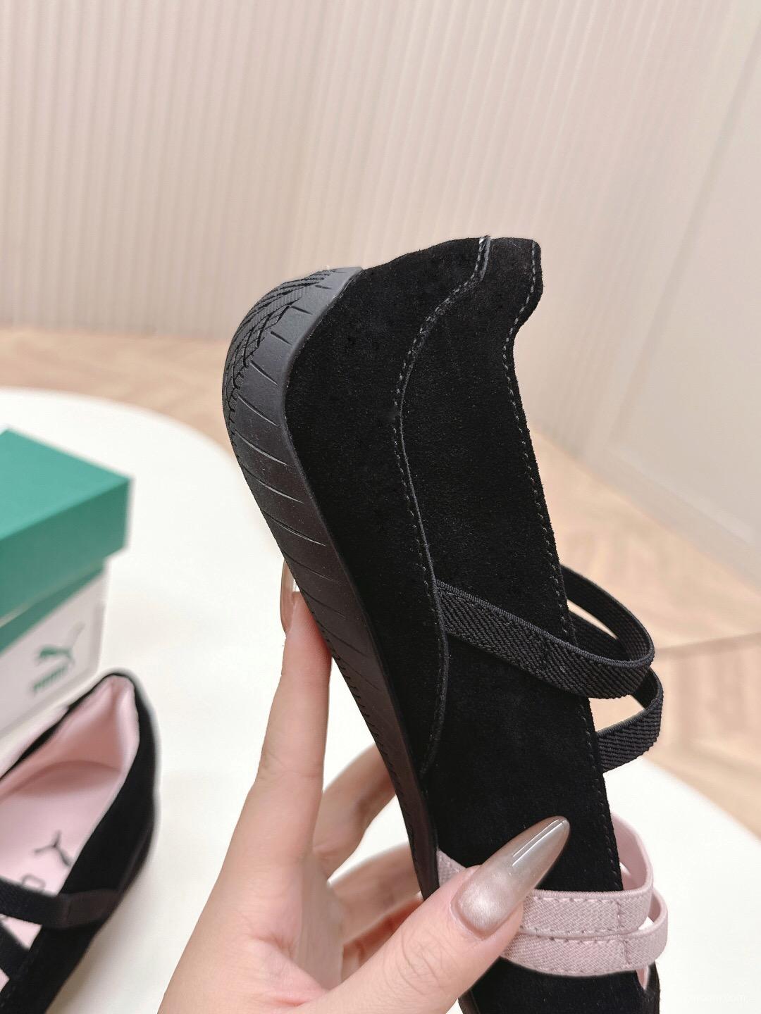 2025 Women PUMA Pink Black Suede Leather Ballet Flats LY