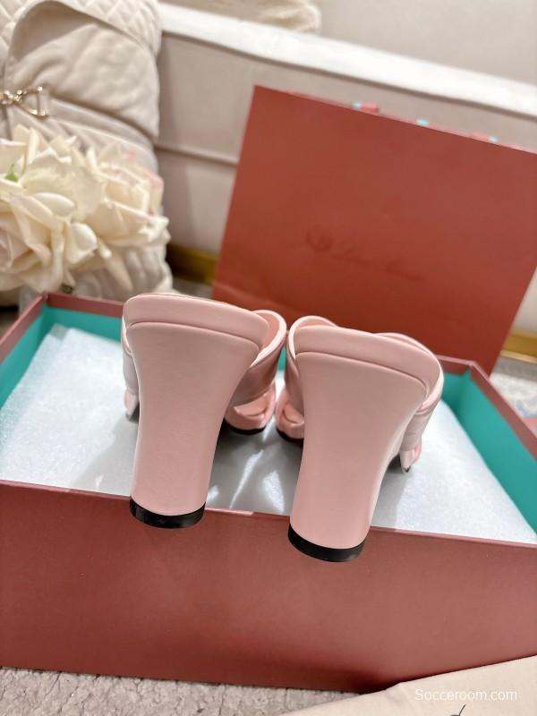 2025 Women Le Parmentier Pink Leather Heeled Sandals