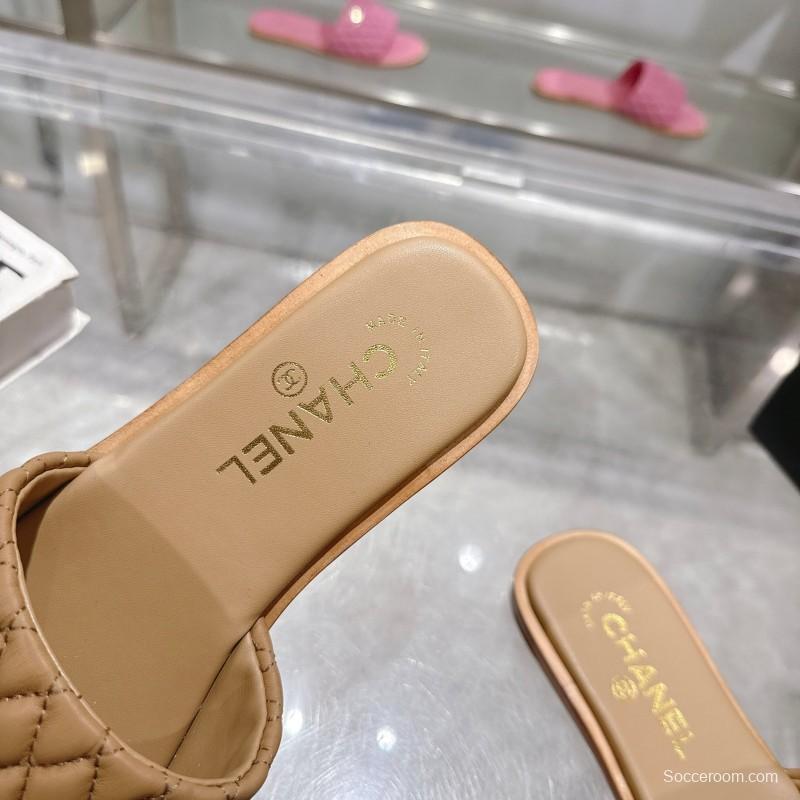 2025 Women Chanel Beige Lambskin Slippers LY00240
