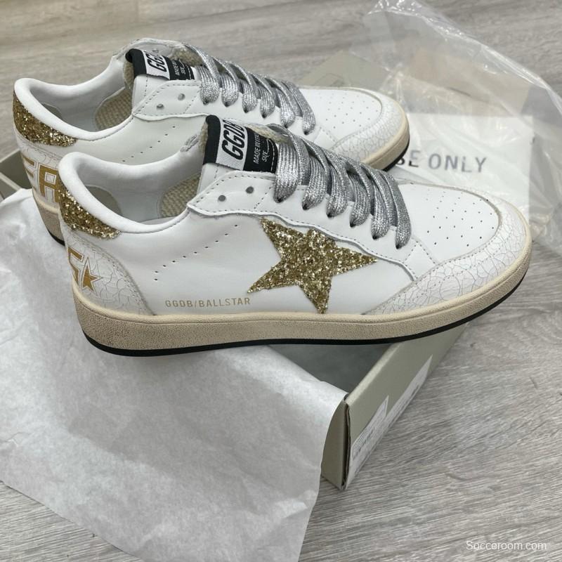 2024 Unisex GGDB White Gold Glitter Leather Low Top Sneakers MJ00260