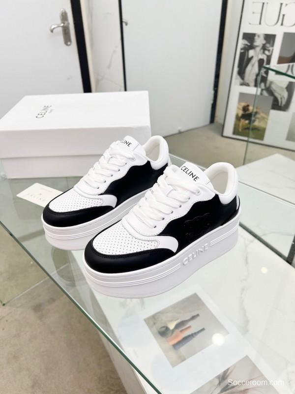 2025 Women CELINE Black White Leather Sneakers KFY00270
