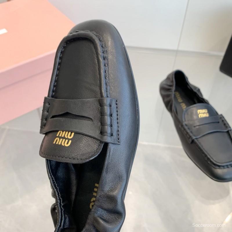 2025 Women Miu Miu Black Leather Loafers