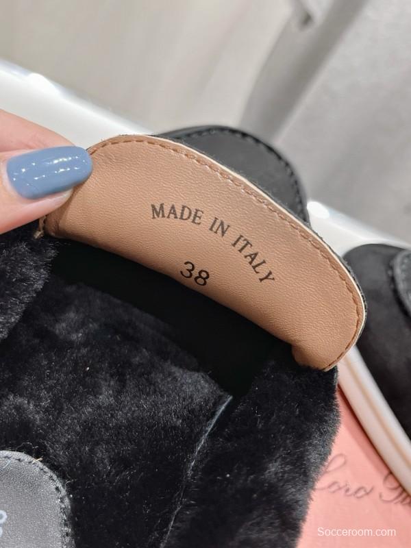 2024 Women LP Black Suede Fur Loafers