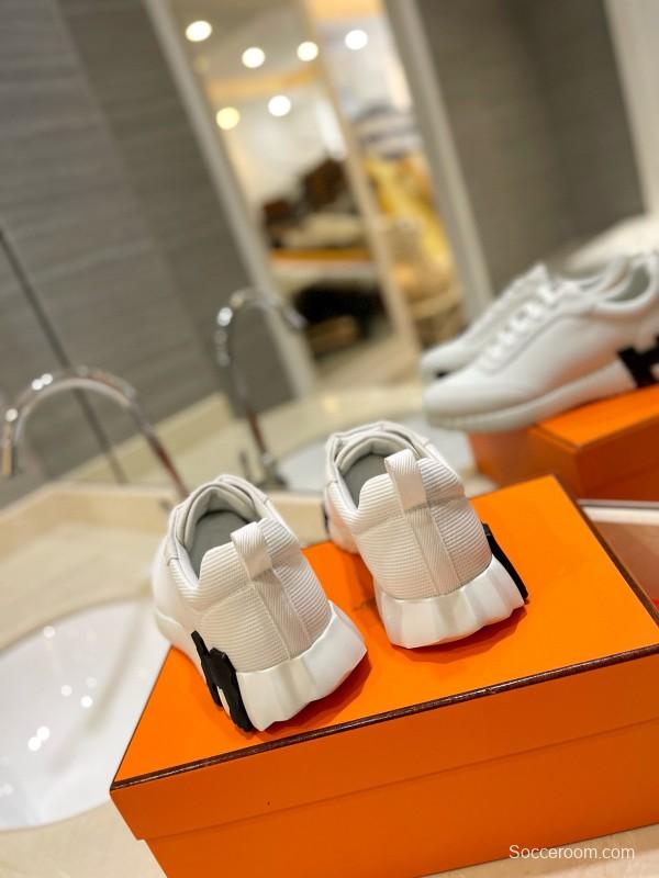 2024 Unisex Hermès White Black Imported Silk Lambskin Fabric Sneakers MJ00320