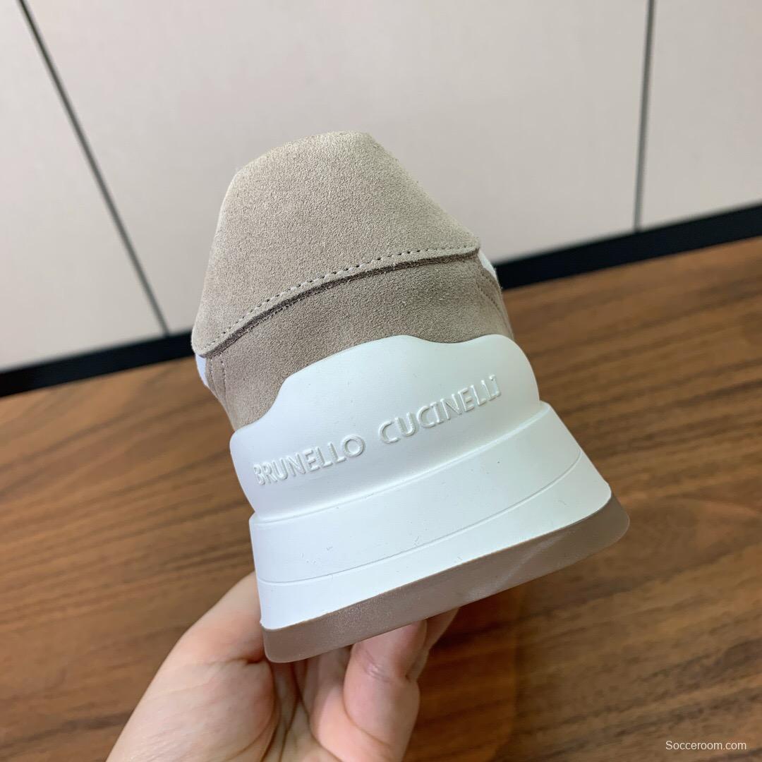 2025 Unisex Brunello Cucinelli Beige Gray White Leather Wool Casual Sneakers LY