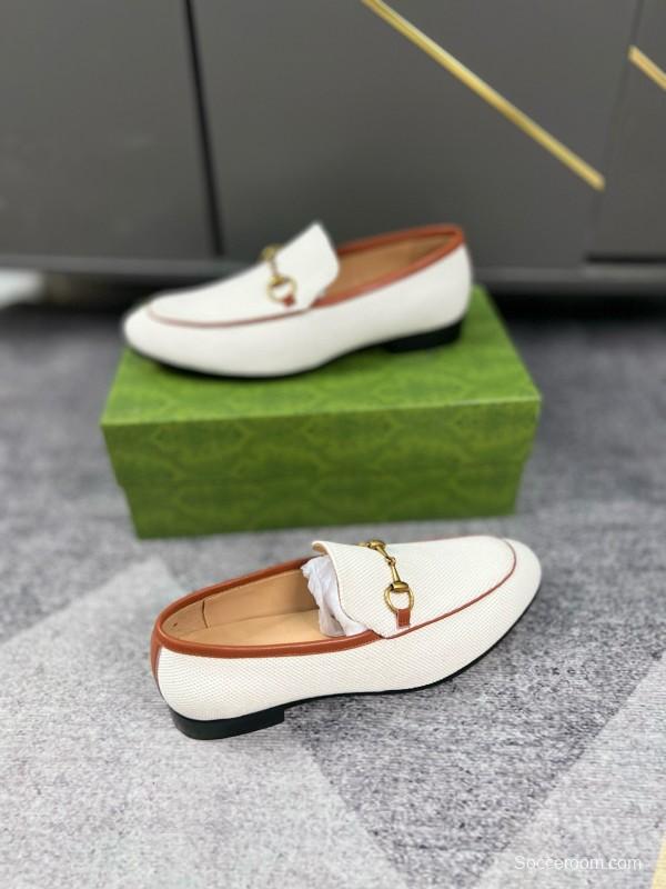 2024 Men Gucci white brown leather loafers MJ00280