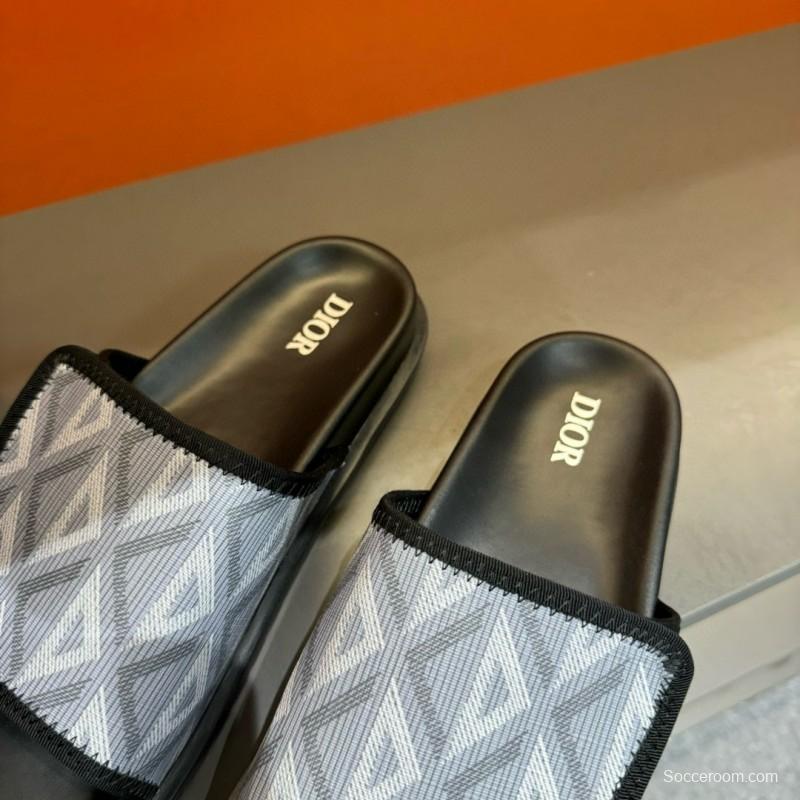 2024 Dior Grey White Fabric Slippers MJ00180