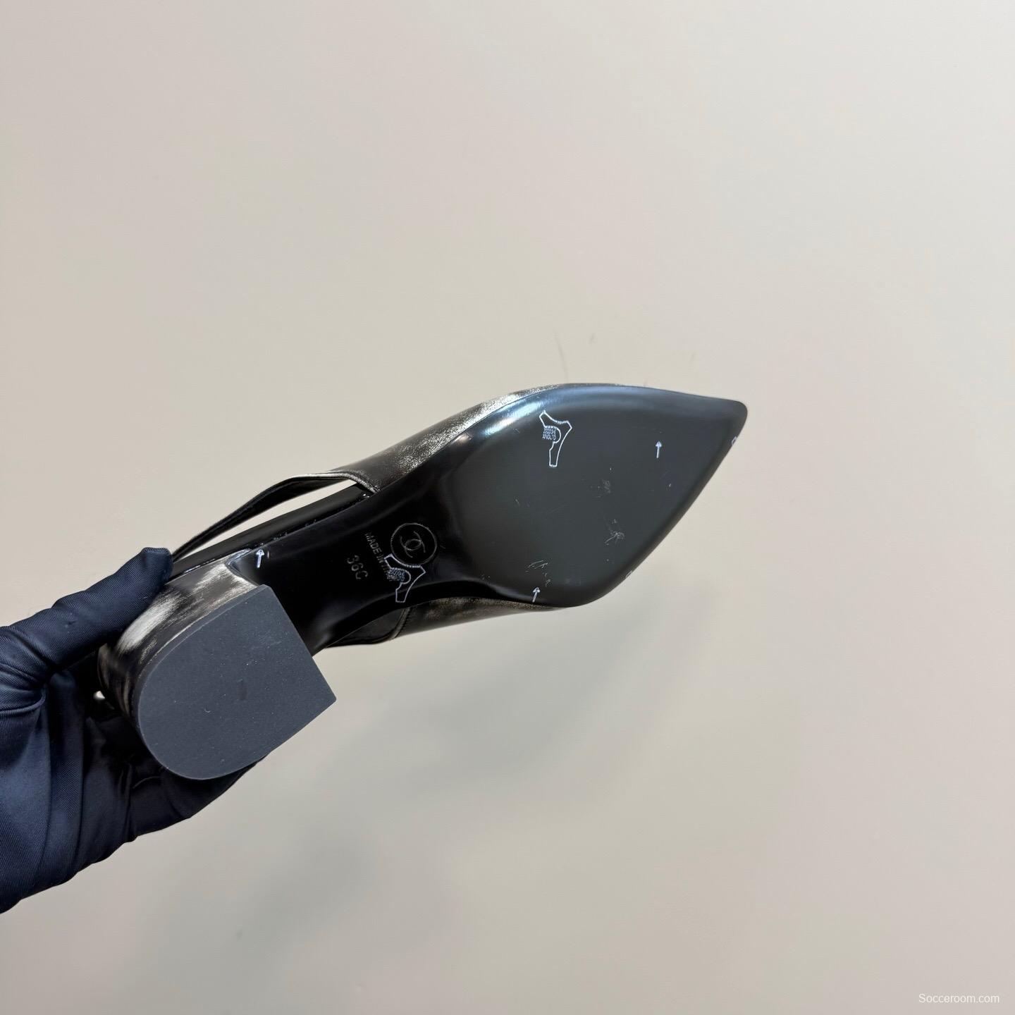 2025 Women Chanel Black Leather Slingback Pumps