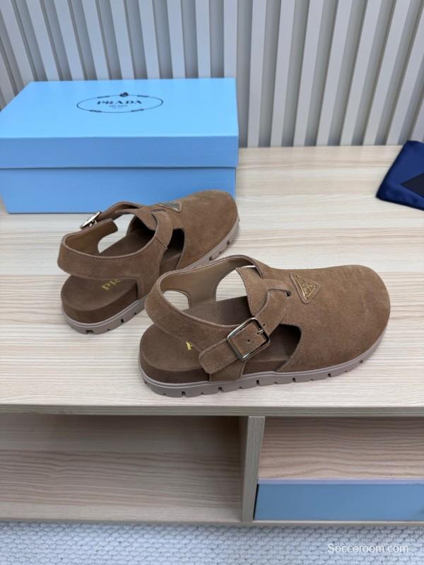 2025 Women Prada Brown Suede Sandals LY00280