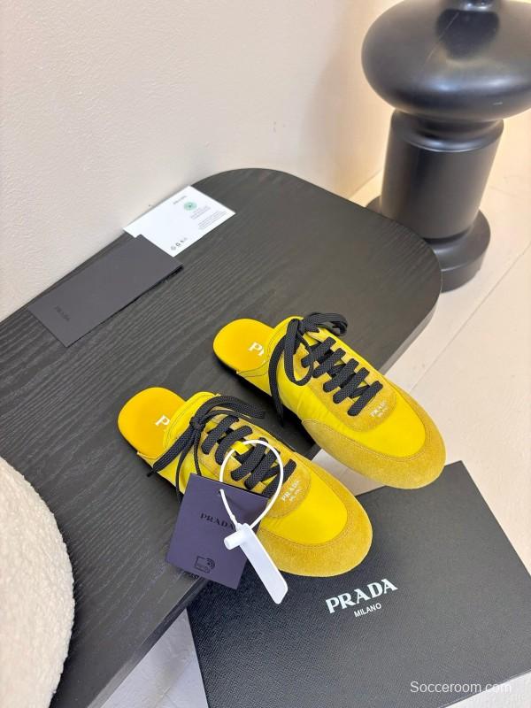 2025 Women Prada Yellow Black Suede Leather Sneakers