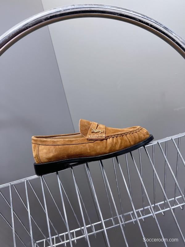2025 Women Yves Saint Laurent Brown Suede Loafers KFY00350