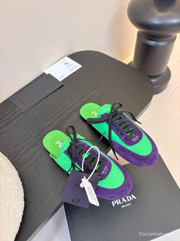 2025 Women Prada Green Purple Suede Sneakers