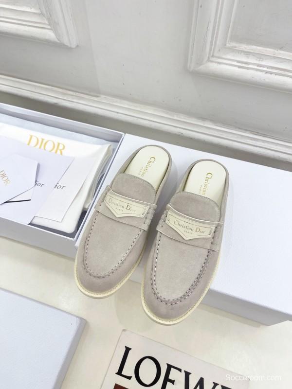 2025 Women Dior Beige Suede Mule Loafers Vintage Style Handmade LY00360(F)