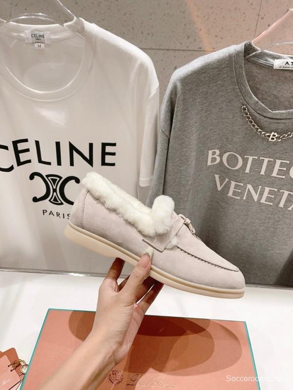 2024 Women LP white suede shearling loafers MJ00300F