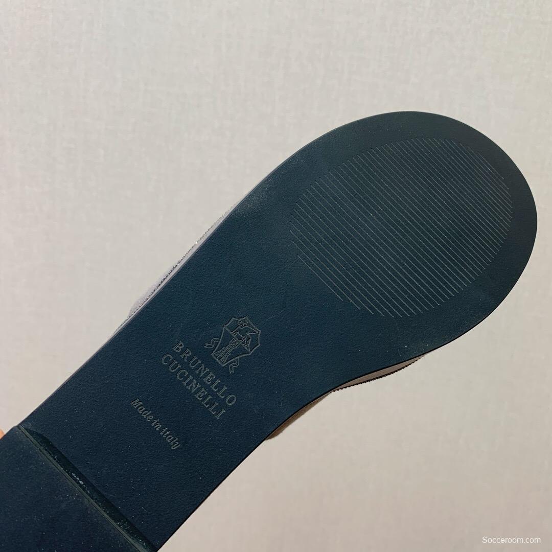 2025 Women BRUNELLO CUCINELLI Grey Suede Platform Slide Sandals Elegant Craftsmanship LY00360(F)