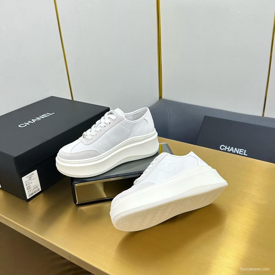 2025 Women Chanel White Leather Suede Sneakers