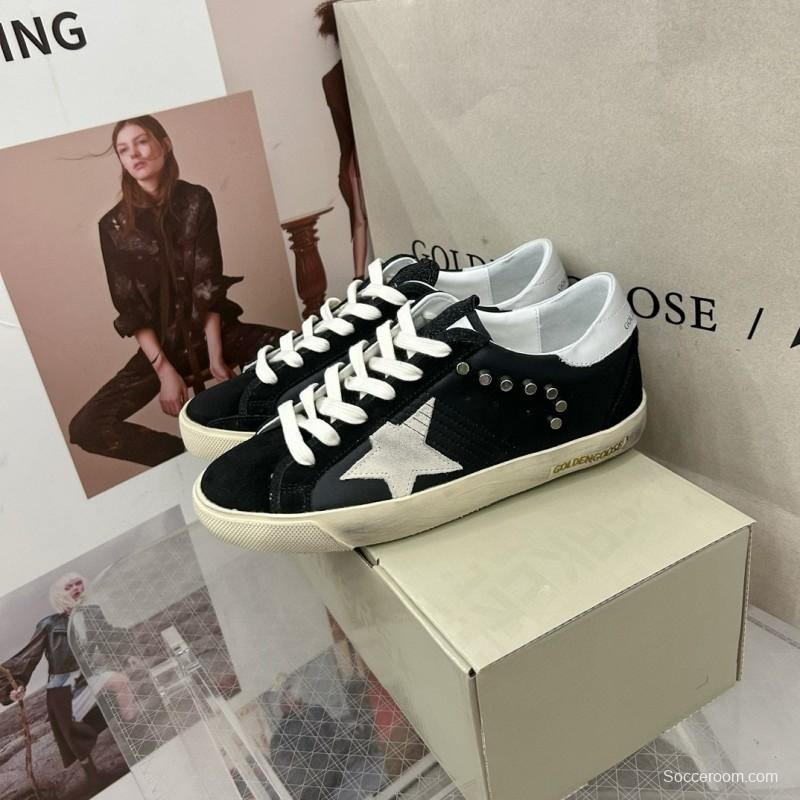 2025 Women GGDB Black White Leather Suede Star Sneakers