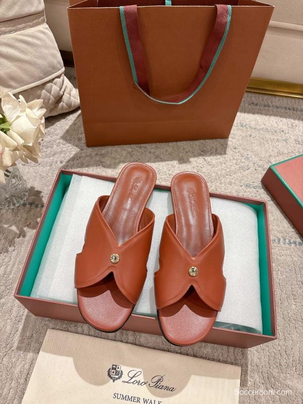 2025 Slippers LP Brown Leather Slippers LY00270