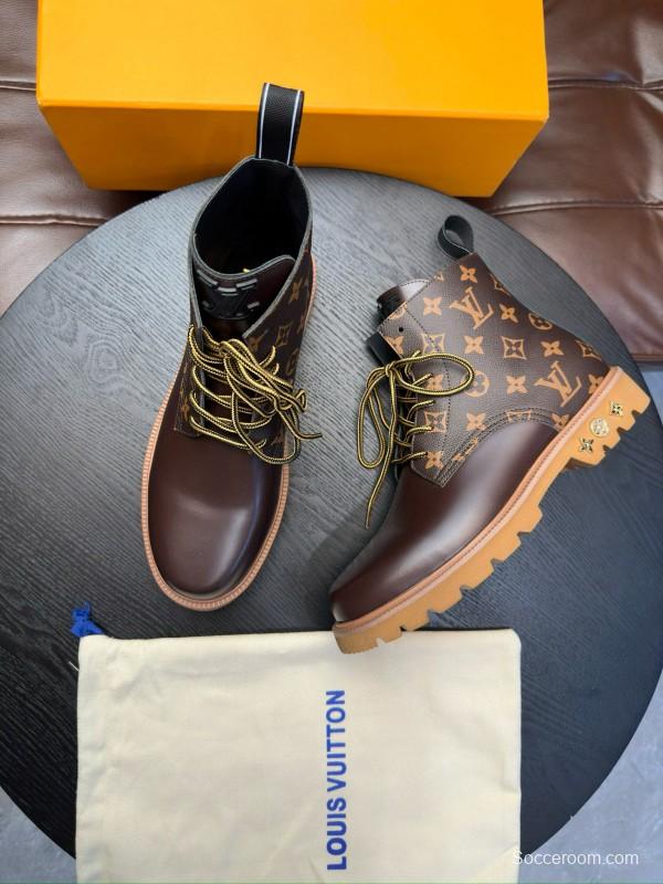 2024 Men Louis Vuitton Brown Leather High Top Boots MJ00440