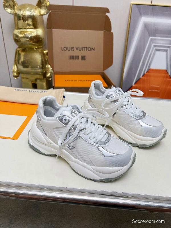 2025 Women Louis Vuitton White Grey Mesh Leather Sneakers LY00340