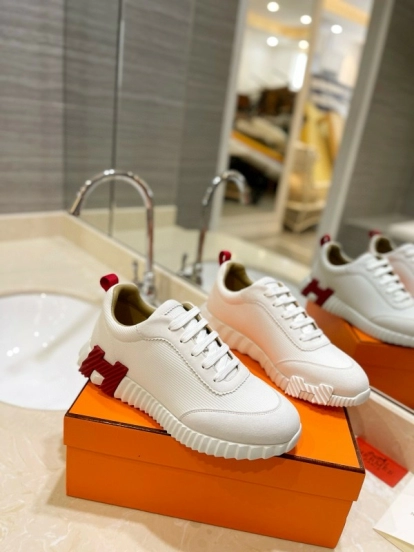 2024 Unisex Hermès white red leather sneakers