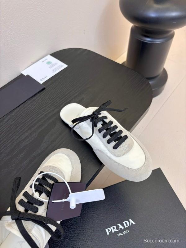2025 Women Prada White Black Grey Suede Leather Sneaker KFY00260