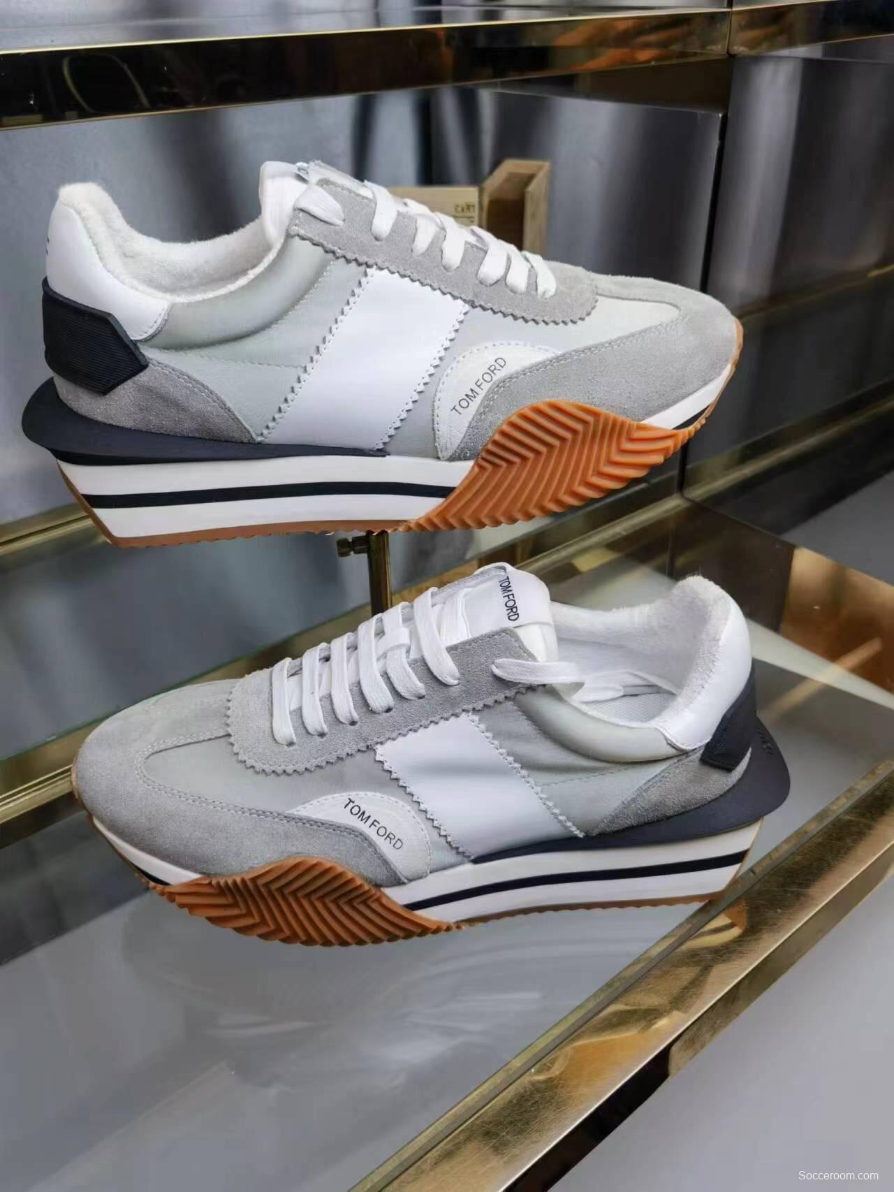 2025 Unisex TOM FORD White Grey Suede Leather Sneakers LY00360(F)/LY00370(M)