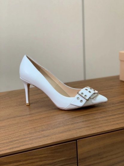 2025 Women Gianvito Rossi White Leather Buckle Pumps KFY00300